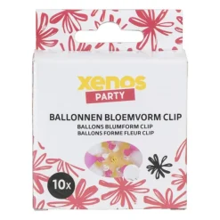 Xenos Ballonnen-Ballon clip bloemvorm - set van 10 - ø8x1 cm