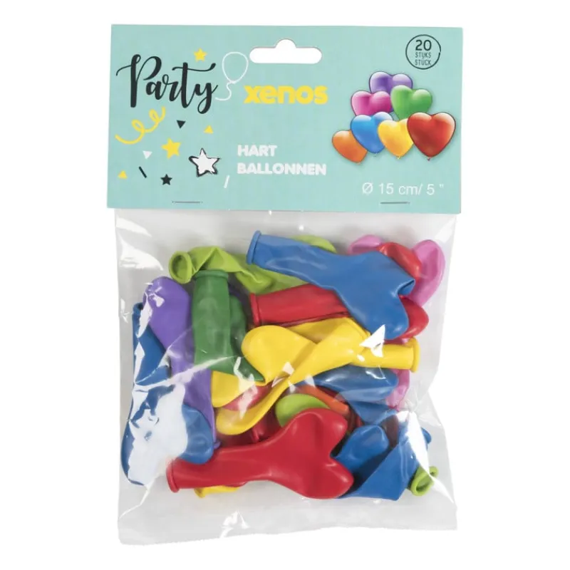 Xenos Ballonnen|Kinderfeestjes-Ballonnen hart - multikleur - set van 20