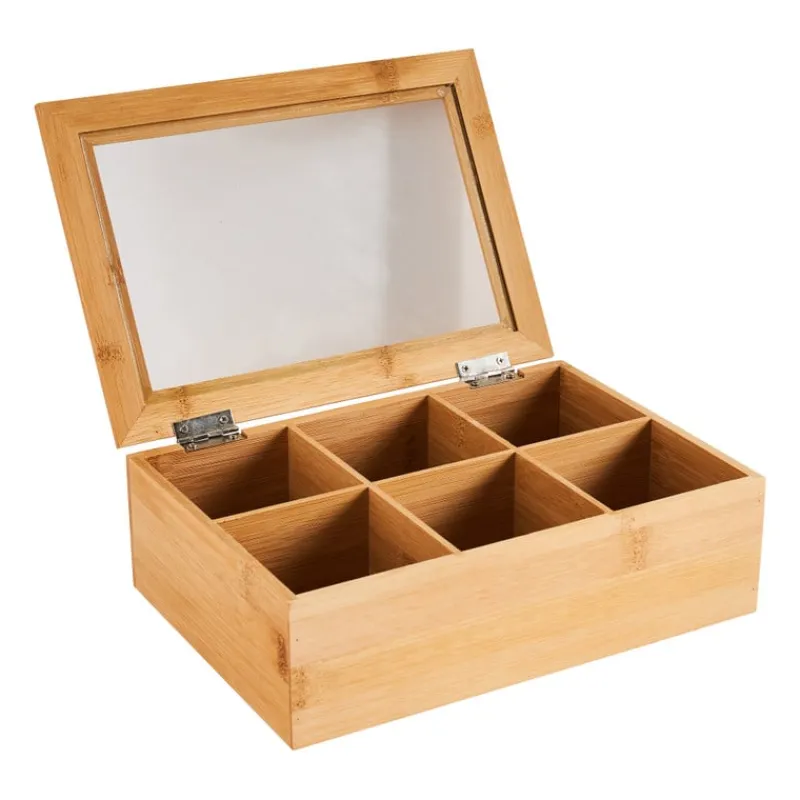 Xenos Theedozen-Bamboe theekistje - 6 vakken - 23x16x8 cm