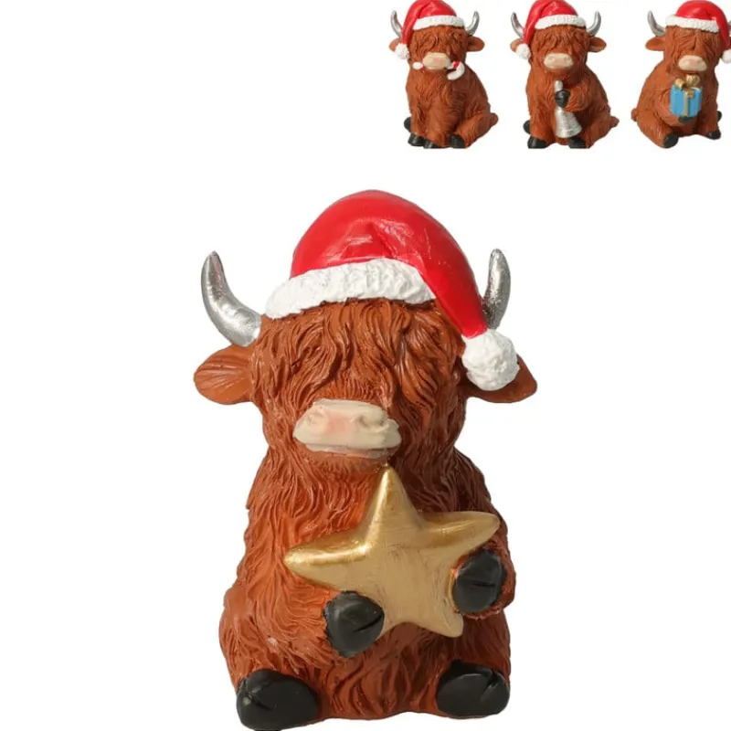 Xenos Knuffels-Beeldje koe met kerstmuts - 12 cm - diverse varianten