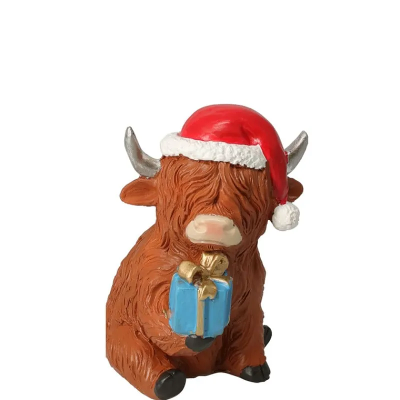 Xenos Knuffels-Beeldje koe met kerstmuts - 12 cm - diverse varianten