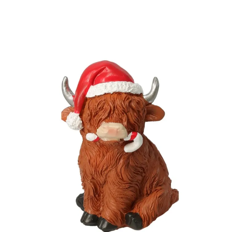 Xenos Knuffels-Beeldje koe met kerstmuts - 12 cm - diverse varianten