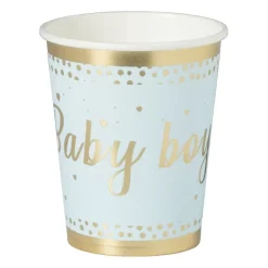 Xenos Wegwerpservies|Babyshower-Bekers baby boy - papier - blauw/goud - set van 8