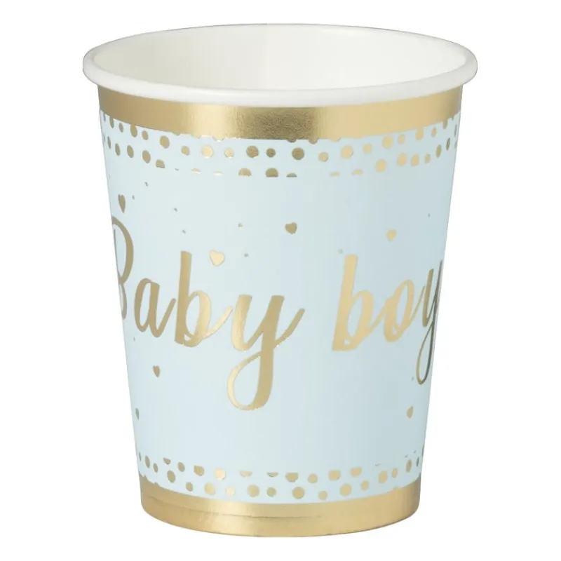 Xenos Wegwerpservies|Babyshower-Bekers baby boy - papier - blauw/goud - set van 8