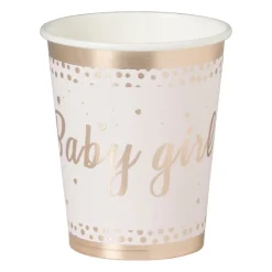 Xenos Wegwerpservies|Babyshower-Bekers baby girl - papier - roze/goud - set van 8