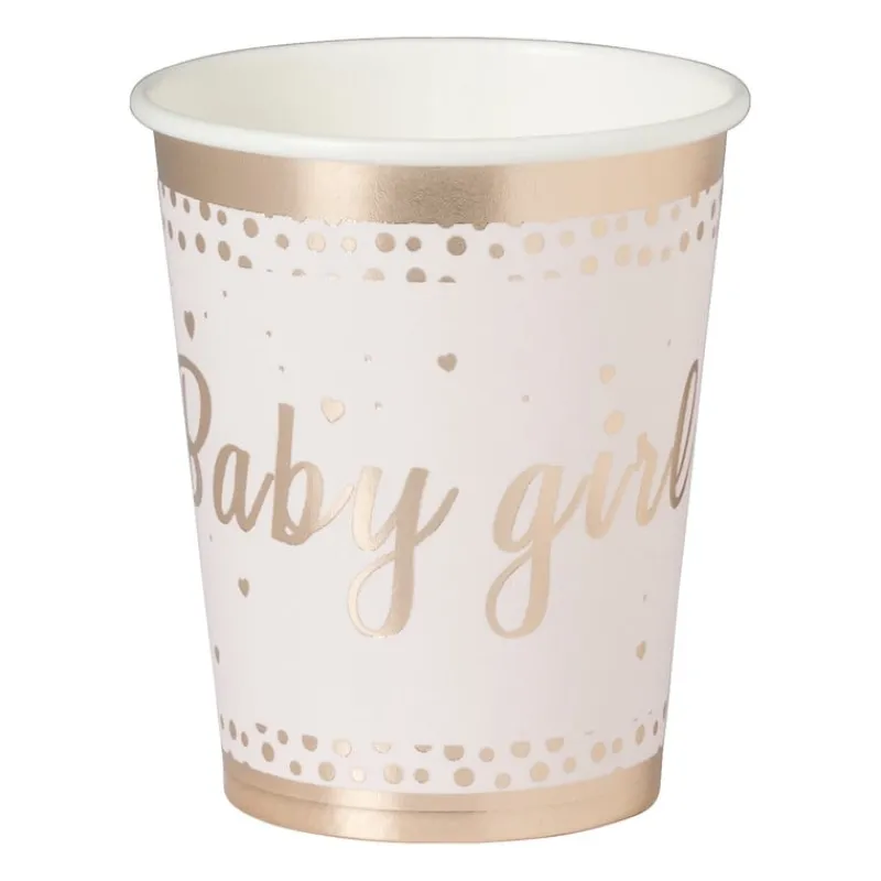 Xenos Wegwerpservies|Babyshower-Bekers baby girl - papier - roze/goud - set van 8