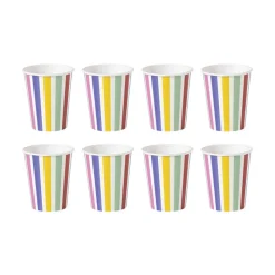Xenos Wegwerpservies-Bekers gestreept - 250 ml - set van 8
