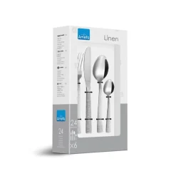 Xenos Besteksets-Bestekset Amefa Linen - zilverkleurig - 24-delig - 6 persoons
