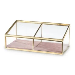 Xenos Sieraden Opbergen|Kerstcadeaus-Bijouxdoos - 2- vaks - goud/roze - 18x9,5x7 cm