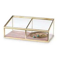Xenos Sieraden Opbergen|Kerstcadeaus-Bijouxdoos - 2- vaks - goud/roze - 18x9,5x7 cm