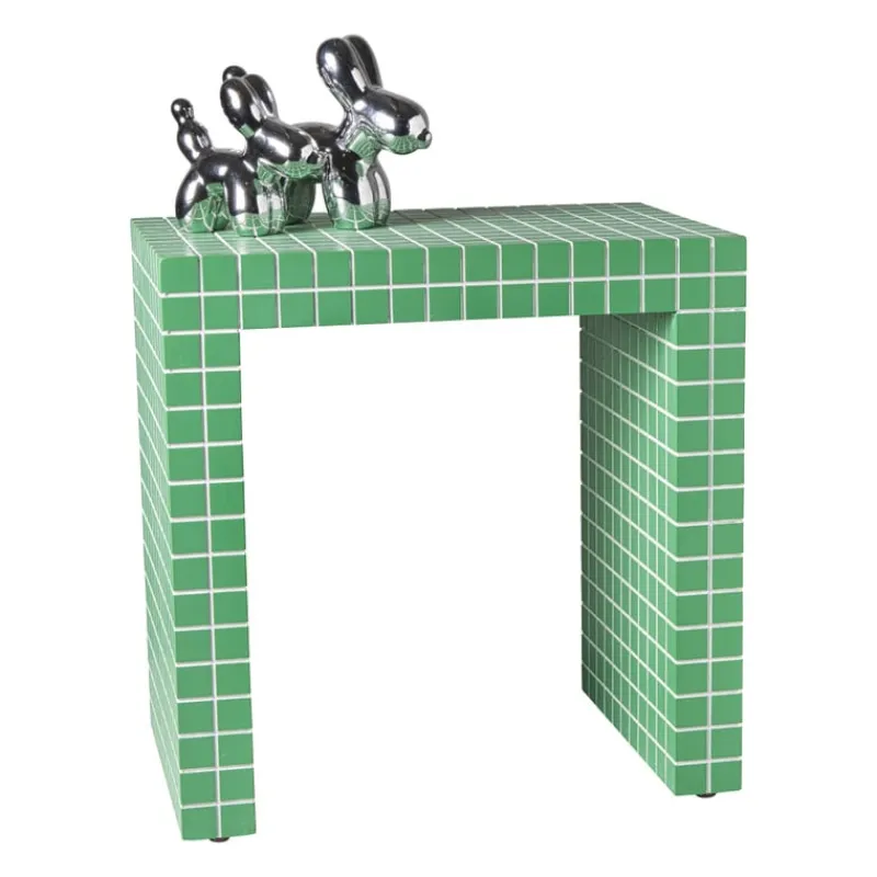 Xenos Bijzettafels-Bijzettafel checks - groen - 48x48x32 cm