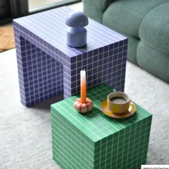 Xenos Bijzettafels-Bijzettafel checks - paars - 48x48x32 cm