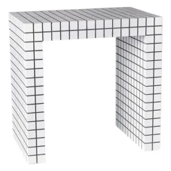 Xenos Bijzettafels-Bijzettafel checks - wit - 48x48x32 cm