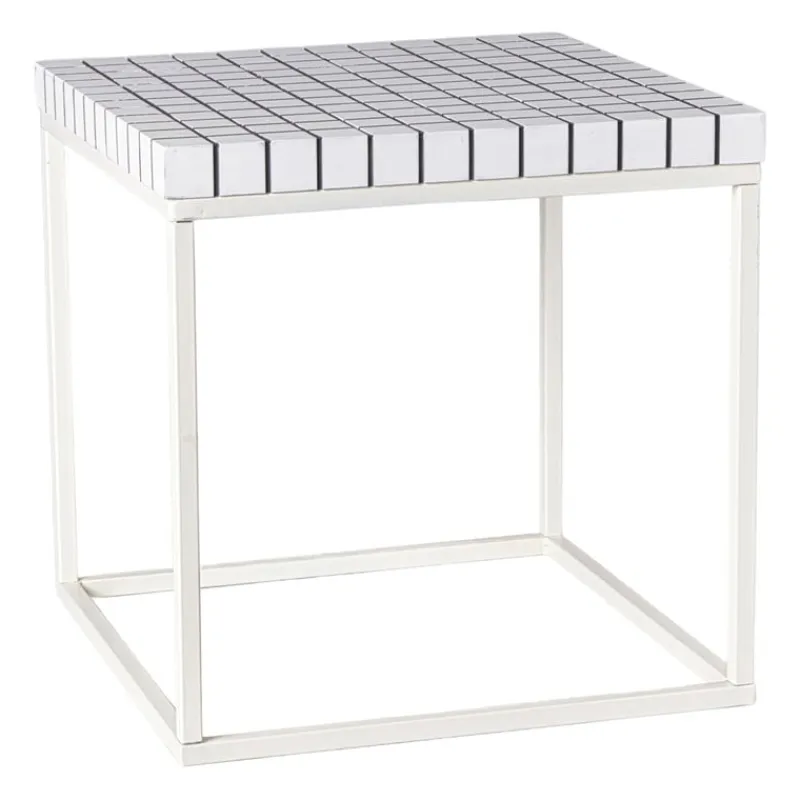Xenos Bijzettafels-Bijzettafel checks met metalen frame - wit - 36x36x36 cm