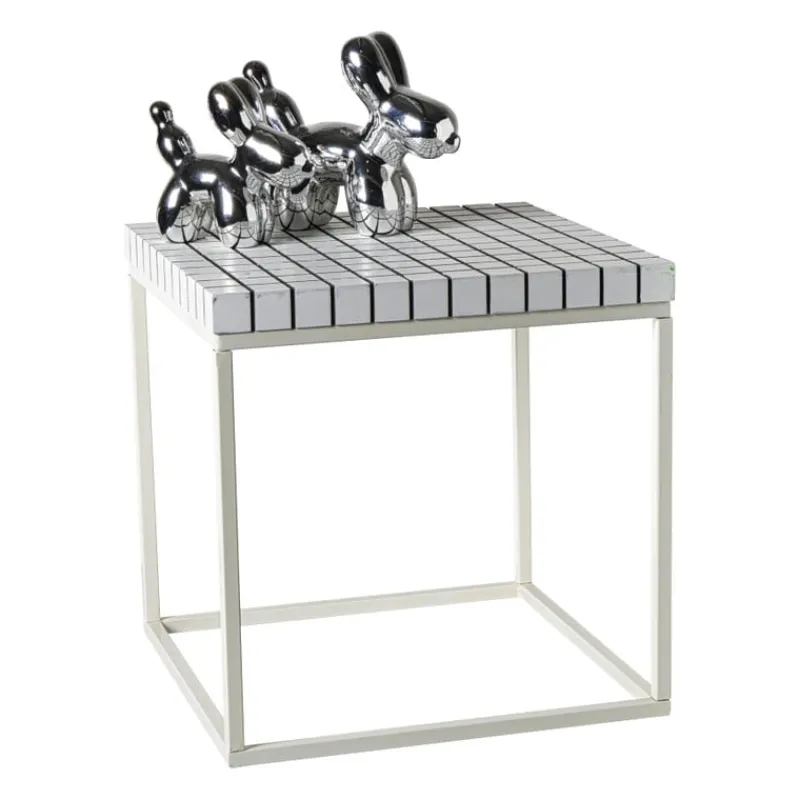 Xenos Bijzettafels-Bijzettafel checks met metalen frame - wit - 36x36x36 cm