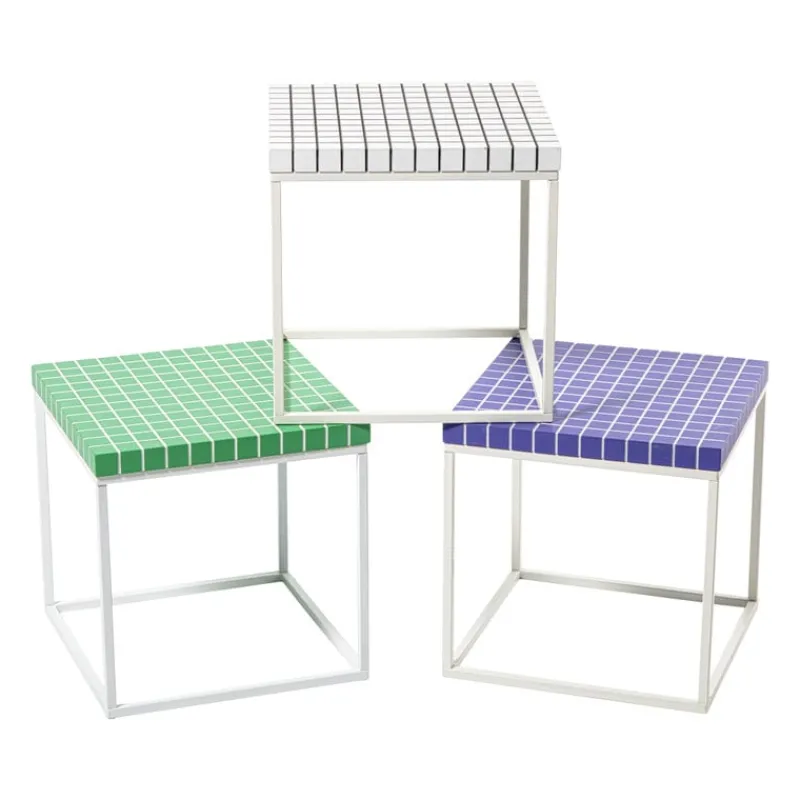 Xenos Bijzettafels-Bijzettafel checks met metalen frame - wit - 36x36x36 cm