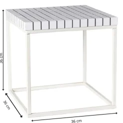 Xenos Bijzettafels-Bijzettafel checks met metalen frame - wit - 36x36x36 cm