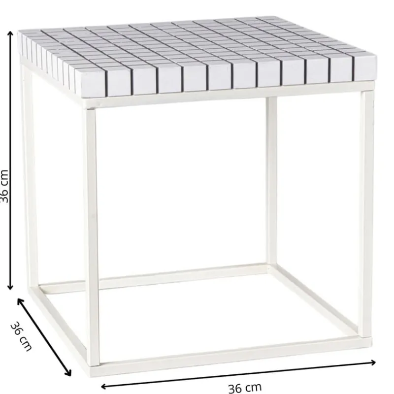 Xenos Bijzettafels-Bijzettafel checks met metalen frame - wit - 36x36x36 cm