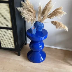 Xenos Bijzettafels-Bijzettafel diabolo - blauw - ø33x50 cm