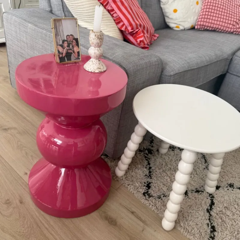 Xenos Bijzettafels-Bijzettafel diabolo - roze - ø33x50 cm