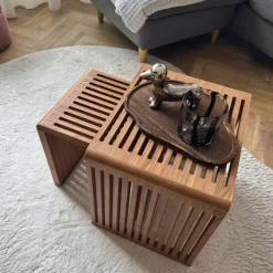 Xenos Bijzettafels-Bijzettafel Japandi groot - bruin - 40x42x35 cm