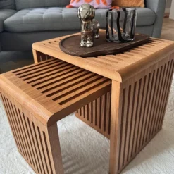 Xenos Bijzettafels-Bijzettafel Japandi klein - bruin - 34x34x29 cm