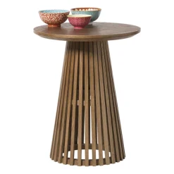 Xenos Bijzettafels-Bijzettafel Japandi rond - bruin - ø40x50 cm