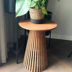 Xenos Bijzettafels-Bijzettafel Japandi rond - bruin - ø40x50 cm