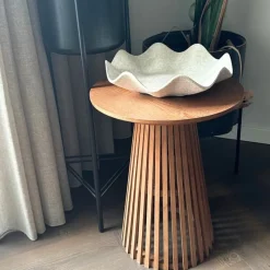 Xenos Bijzettafels-Bijzettafel Japandi rond - bruin - ø40x50 cm