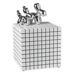 Xenos Bijzettafels-Bijzettafel kubus checks - wit - 30x30x30 cm