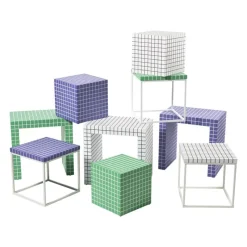 Xenos Bijzettafels-Bijzettafel kubus checks - wit - 30x30x30 cm