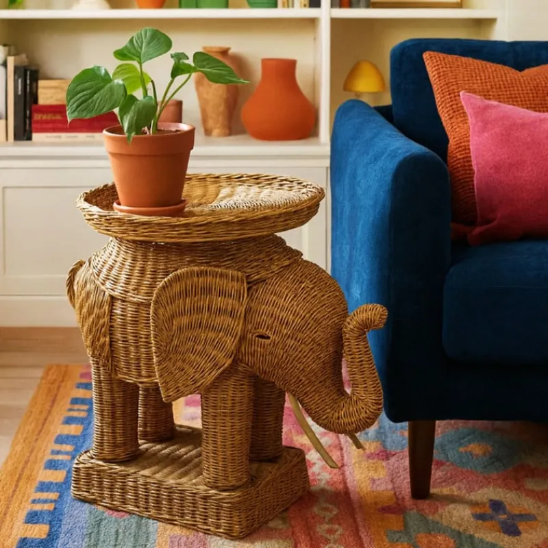 Xenos Bijzettafels-Bijzettafel olifant - rotan - 65x55x45 cm