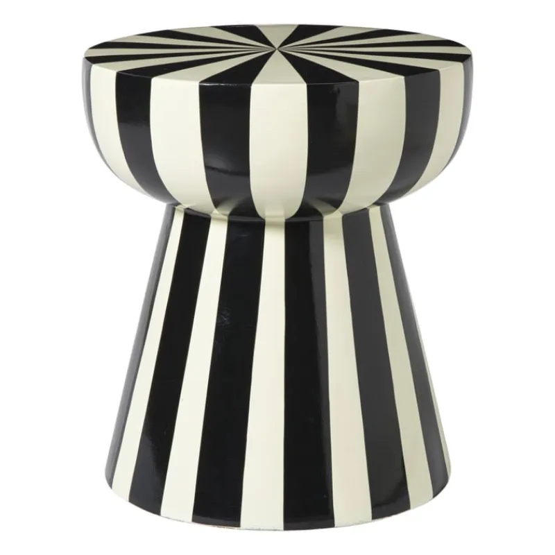 Xenos Bijzettafels-Bijzettafel stripes - beige/zwart - ø40x45 cm