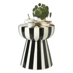 Xenos Bijzettafels-Bijzettafel stripes - beige/zwart - ø40x45 cm