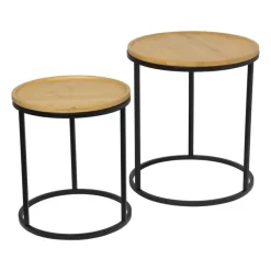 Xenos Salontafels|Bijzettafels-Bijzettafels Bamboe - MDF/metaal - set van 2