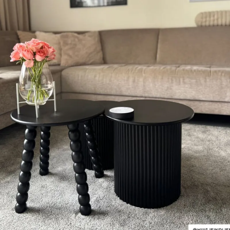 Xenos Bijzettafels-Bijzettafels Oslo - zwart - set van 2