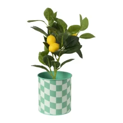 Xenos Bloempotten-Bloempot geblokt groot - groen - ø13x14 cm