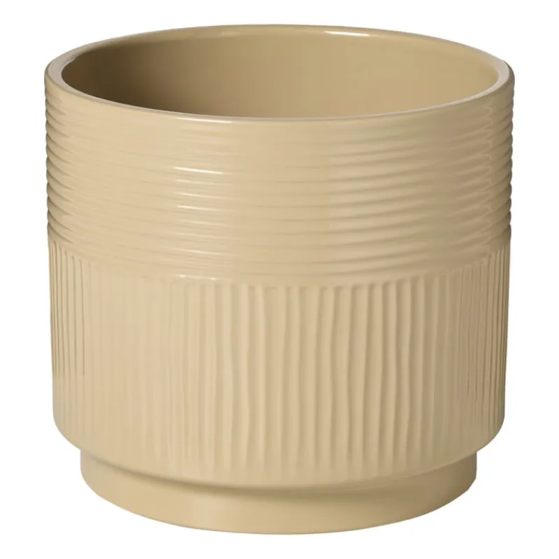 Xenos Bloempotten-Bloempot lijnen - beige - ø19x17 cm