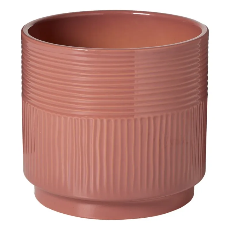Xenos Bloempotten-Bloempot lijnen - roze - ø19x17 cm