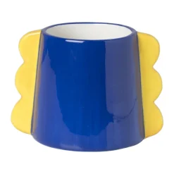 Xenos Bloempotten-Bloempot met oortjes - blauw/geel - ø10x14.5 cm