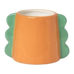 Xenos Bloempotten-Bloempot met oortjes - oranje/groen - ø10x14.5 cm