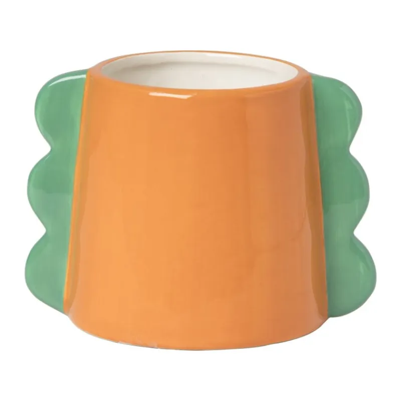 Xenos Bloempotten-Bloempot met oortjes - oranje/groen - ø10x14.5 cm