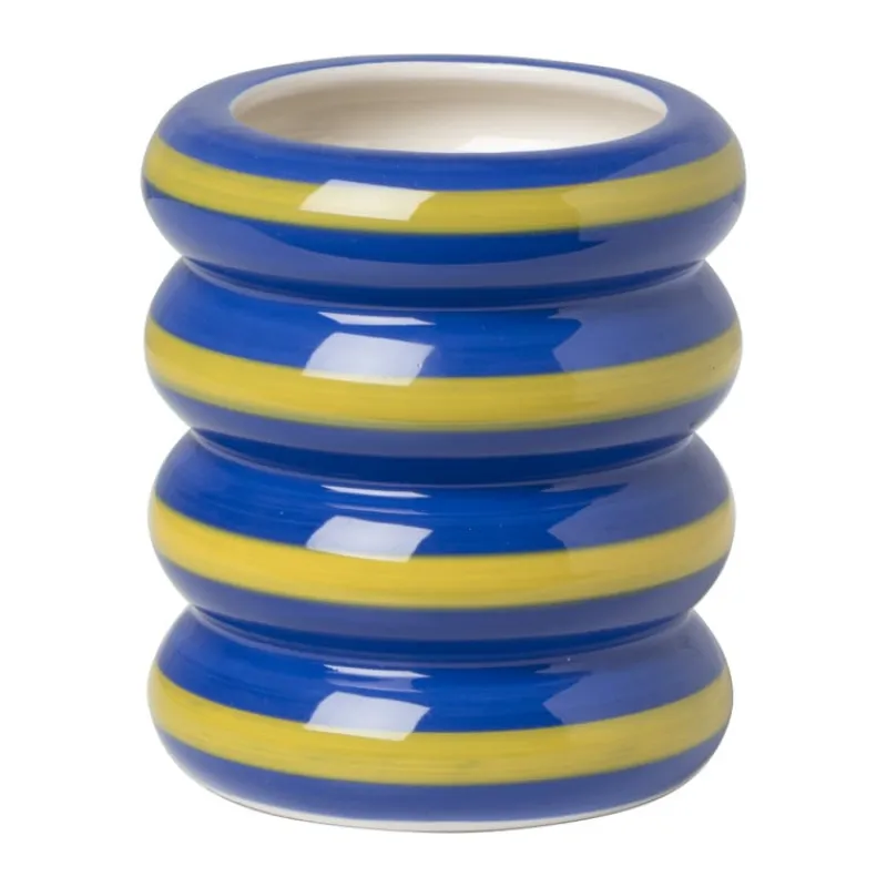 Xenos Bloempotten|Vazen-Bloempot rib groot - blauw/geel - ø9.5x11 cm