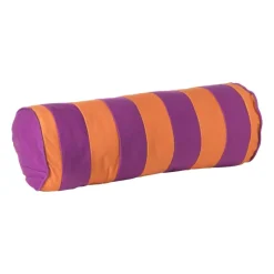 Xenos Kussens-Bolster kussen met strepen - paars/oranje - ø18x45 cm
