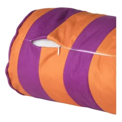 Xenos Kussens-Bolster kussen met strepen - paars/oranje - ø18x45 cm
