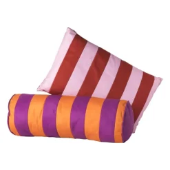 Xenos Kussens-Bolster kussen met strepen - paars/oranje - ø18x45 cm