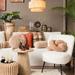 Xenos Kussens-Bolster kussen rib - beige - ø15x45 cm