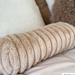 Xenos Kussens-Bolster kussen rib - beige - ø15x45 cm