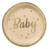 Xenos Wegwerpservies|Babyshower-Bord baby - goudkleurig - set van 8