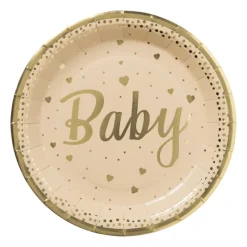 Xenos Wegwerpservies|Babyshower-Bord baby - goudkleurig - set van 8